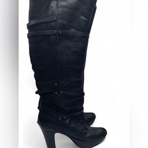 Bcbgmaxazria Black Leather Fur Shearling Trim Women's Knee High Boots